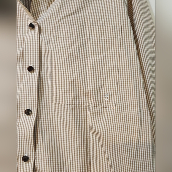 Women's Lafayette 148 Brown/Tan Striped Button Down Shirt, size M - Picture 6 of 10